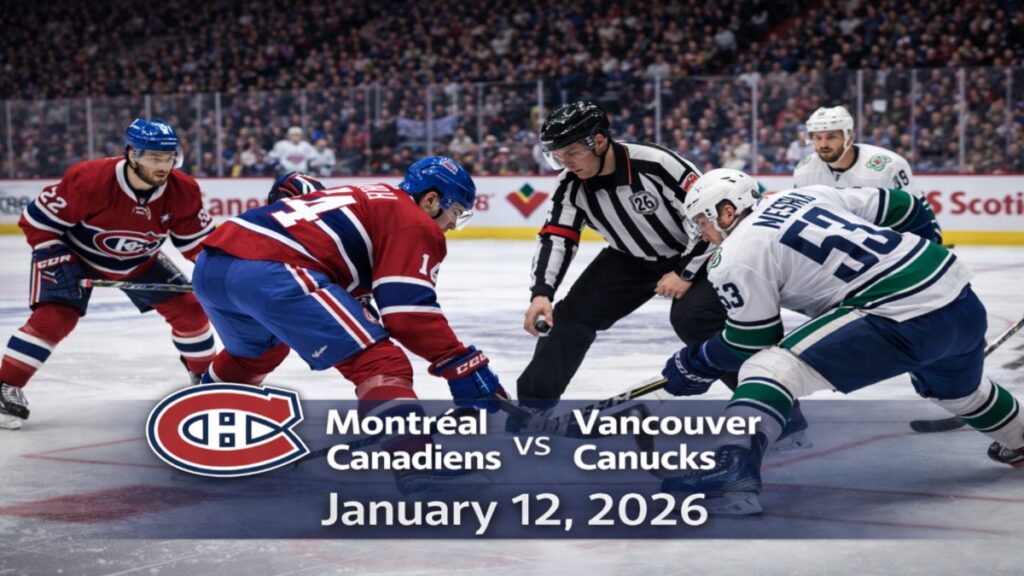 Montreal Canadiens vs Vancouver Canucks NHL game on January 12, 2026