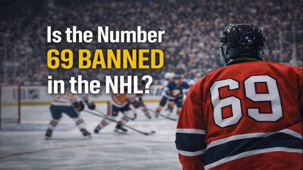 NHL player wearing jersey number 69 during an ice hockey game